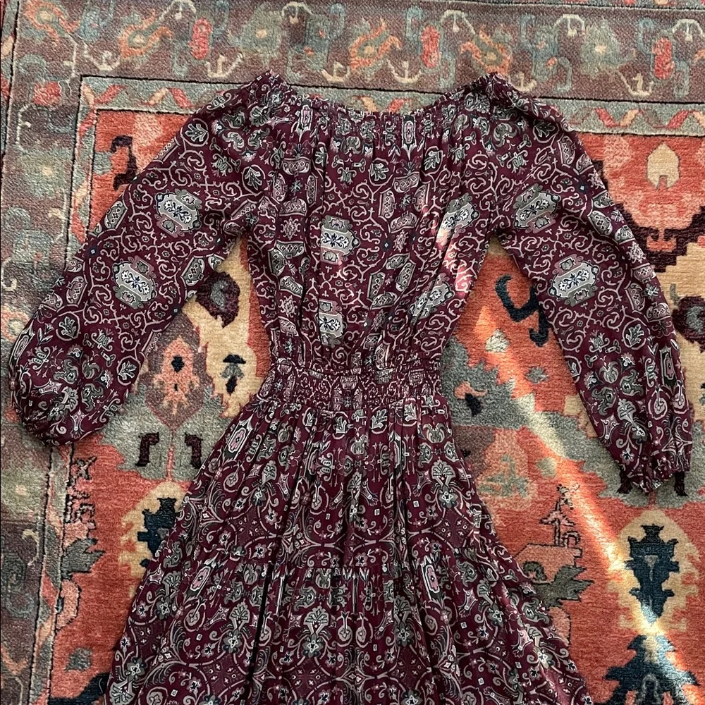 Abercrombie & Fitch Maroon Boho Paisley Western Off Shoulder Maxi Dress XS Y2K